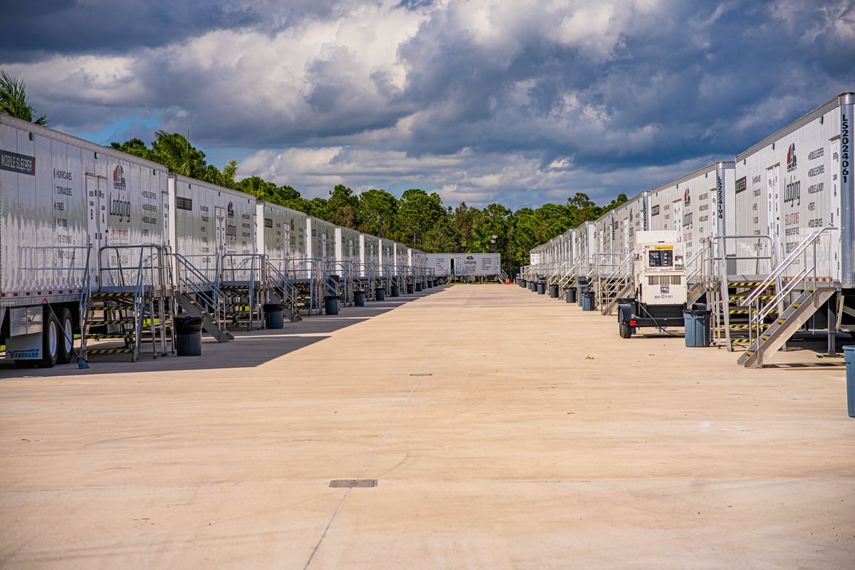 Lodging Solutions and Industrial Tent Systems Hurricane Ian Recovery Project Highlight - Mobile Lodging Mobile Sleeper Trailers