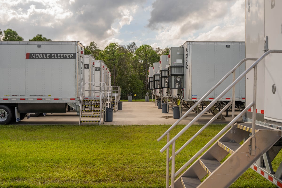 Lodging Solutions and Industrial Tent Systems Hurricane Ian Recovery Project Highlight - Mobile Lodging Mobile Sleeper Trailers