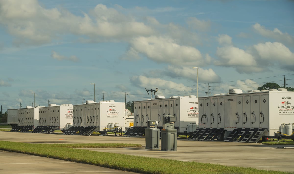Lodging Solutions and Industrial Tent Systems Hurricane Ian Recovery Project Highlight - Mobile Restroom and Shower Trailers